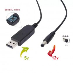 كابل طاقة USB إلى مقبس محول ذكر 5.5 × 2.1 مم 5 فولت إلى 12 فولت