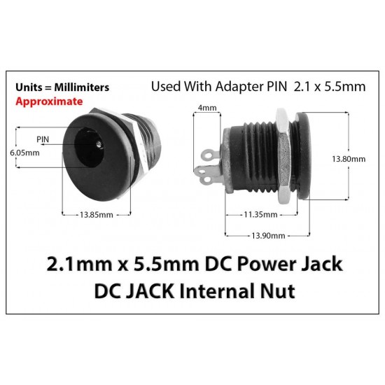 DC Power Jack Socket Female Panel Mount 5.5×2.1mm